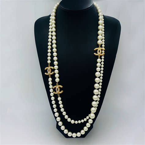 chanel long pearl necklace necklaces|chanel pearl necklace vintage.